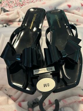 BCBGeneration Black Bow Jelly Slide Sandals for Women